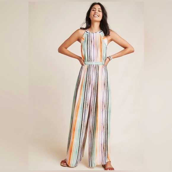 Bl^Nk London Dresses & Skirts - Anthropologie BL^NK London Gallery Row Rainbow Striped Halter Jumpsuit